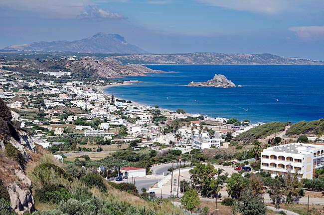 Kos in Greece - View from Kefalos of Agios Stefanos with the rocky island Kastri and Kamari