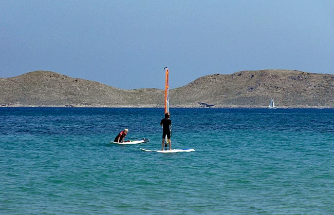 Kos in Greece - Marmari - Every beginning is hard: Participants at a surf school