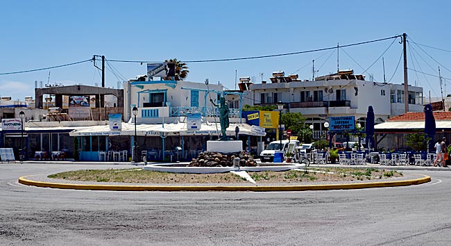 Kos in Greece - Mastichari - Street scene with a roundabout at the harbor