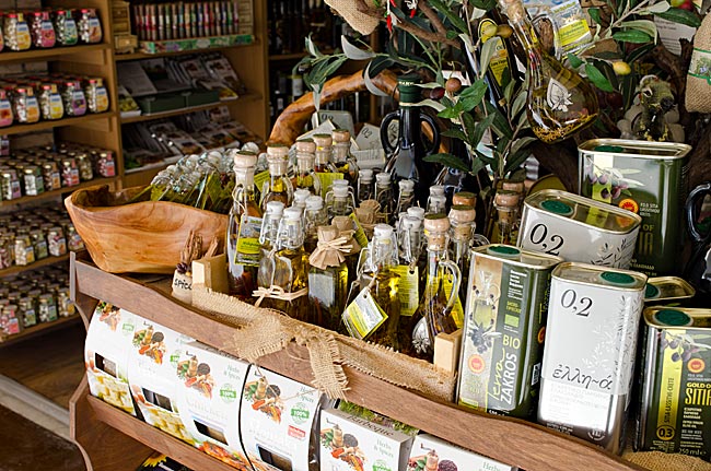 Kos in Greece - Kardamena - Olive oil: a staple of every shopping street