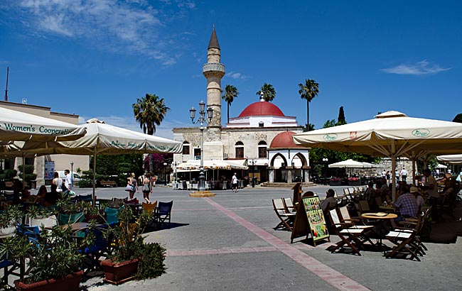 Kos Town in Greece - View of the Defterdar Mosque on Platía Eleftherías