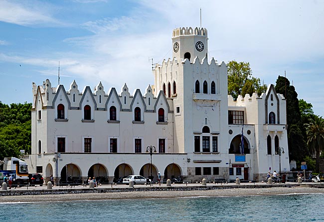 Kos Town in Greece - The front view of the Palazzo di Giustizia