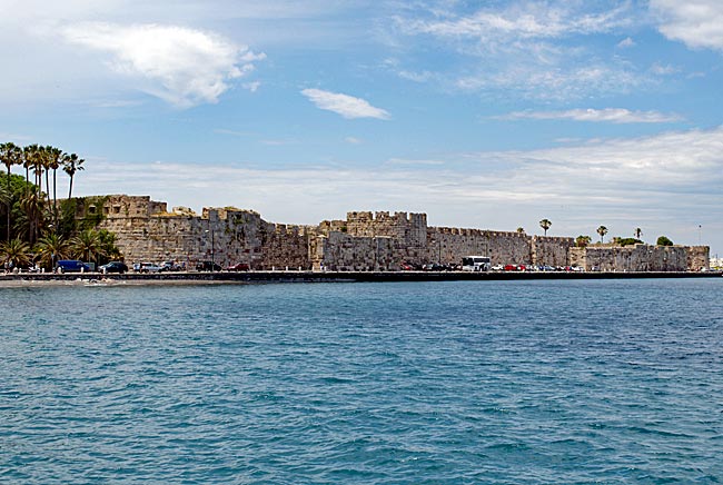 Kos in Greece - The fortress Neratzia in Kos Town as seen from the unremarkable pier.