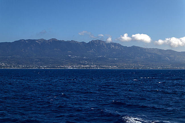 Kos in Greece - View from the ship of the island of Kos with the Dikeos mountains