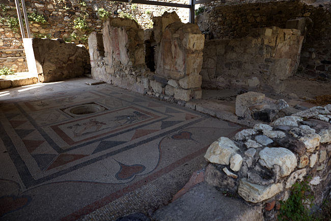 Kos Town in Greece - Floor mosaic at the Western excavation site