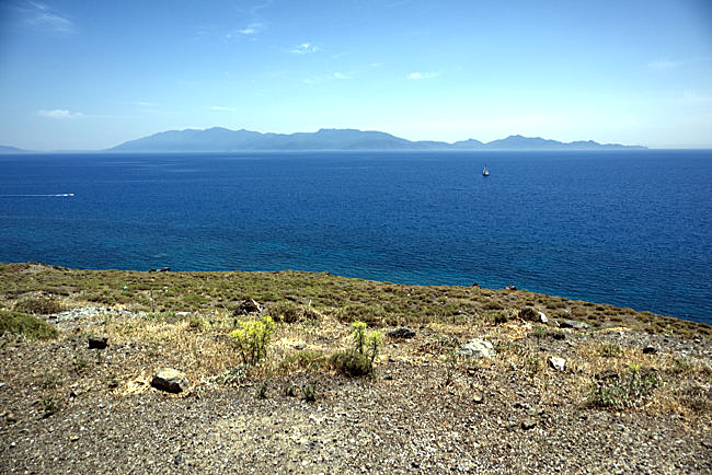 Kos in Greece - Quite high: Panoramic view from the parking lot at the Embros-Therme