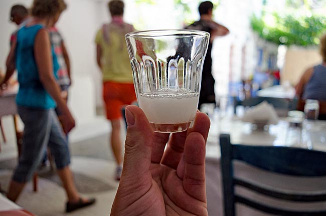 Greece - Nisyros - A sip of Soumada for tasting
