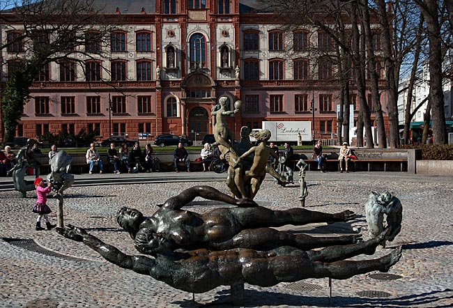 Rostock - Fountain of Joy, with the main university building in the background