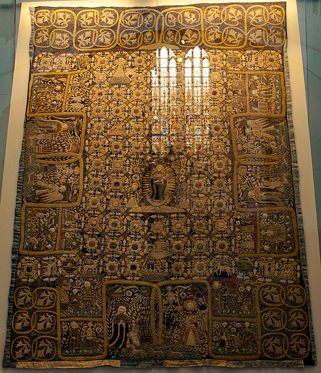 Rostock - St. Mary's Church - A valuable tapestry in a glass display case