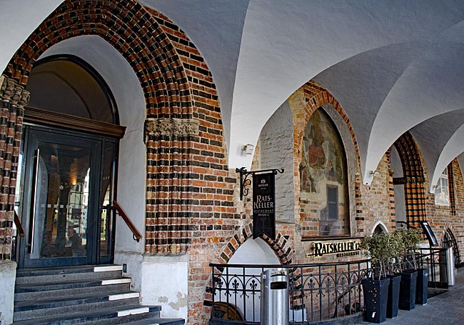 Rostock - Beneath the arches of the extension, parts of the Gothic brick wall are still visible