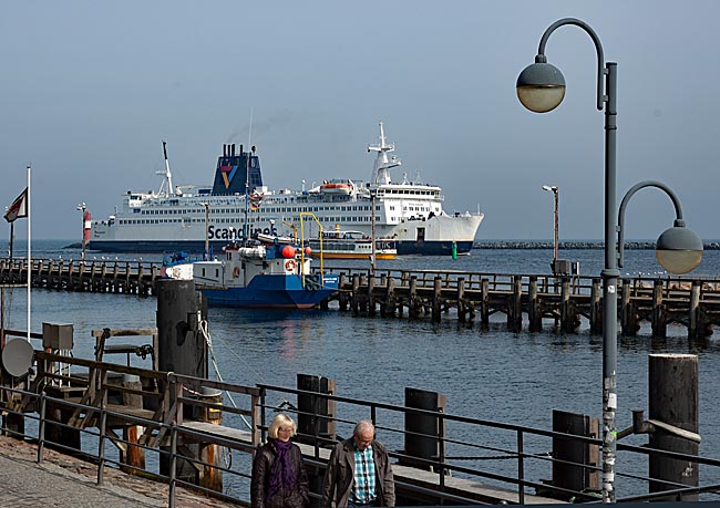 Rostock - Warnemünde - A ferry from Scandinavia approaches the Rostock dock