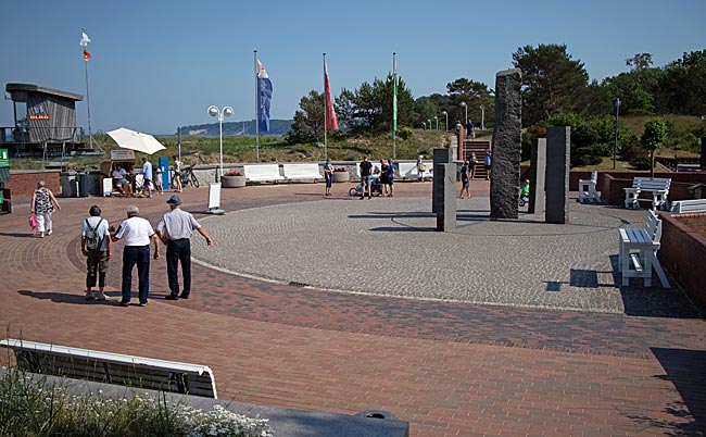 Baabe on Rügen island - At this square with a granite compass directly behind the beach and near the spa park, Baabe's promenade ends