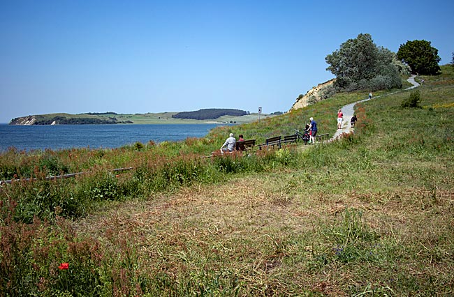 Rügen island - The circular hiking trail begins at the cliff, with the Zicker Mountains and the Zickersche Höft peninsula in the background