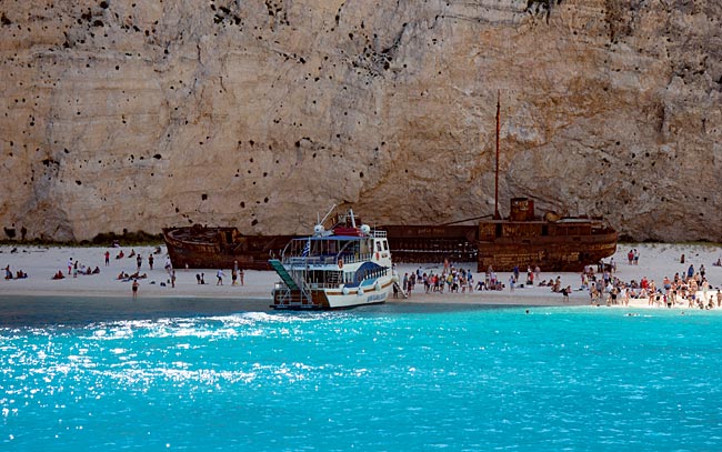 Zakynthos, the Ionian Island in Greece - Crowds of visitors in Smuggler's Bay