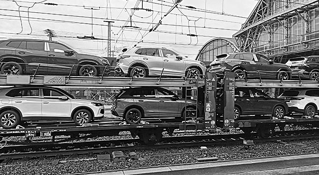 Bremen - a train carrying new vehicles
