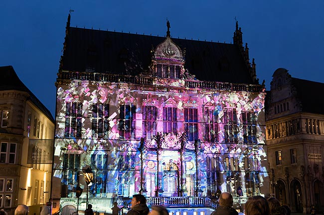 The Schütting (Merchant House) at the city center market square, used as a projection surface during 'Lichter der City' in 2023 - Bremen sehenswert