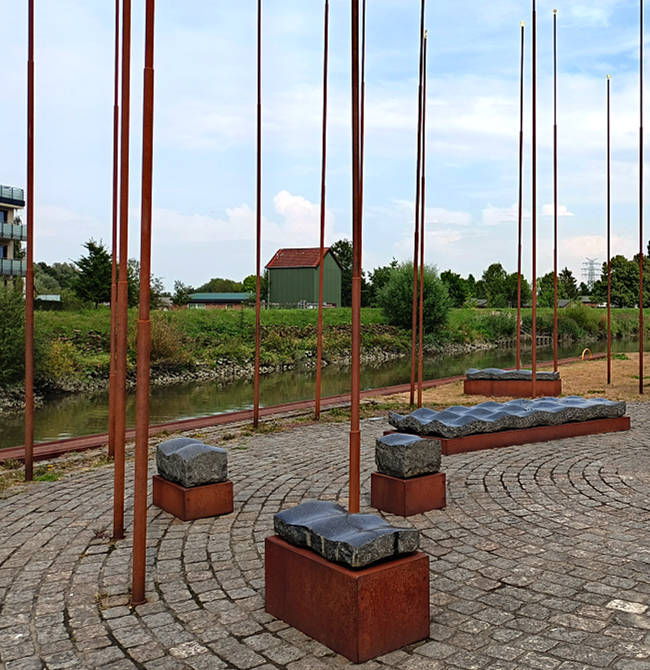 Stade - Stader Seezeichen, Skulturengruppe von Thomas Werner am Hafen